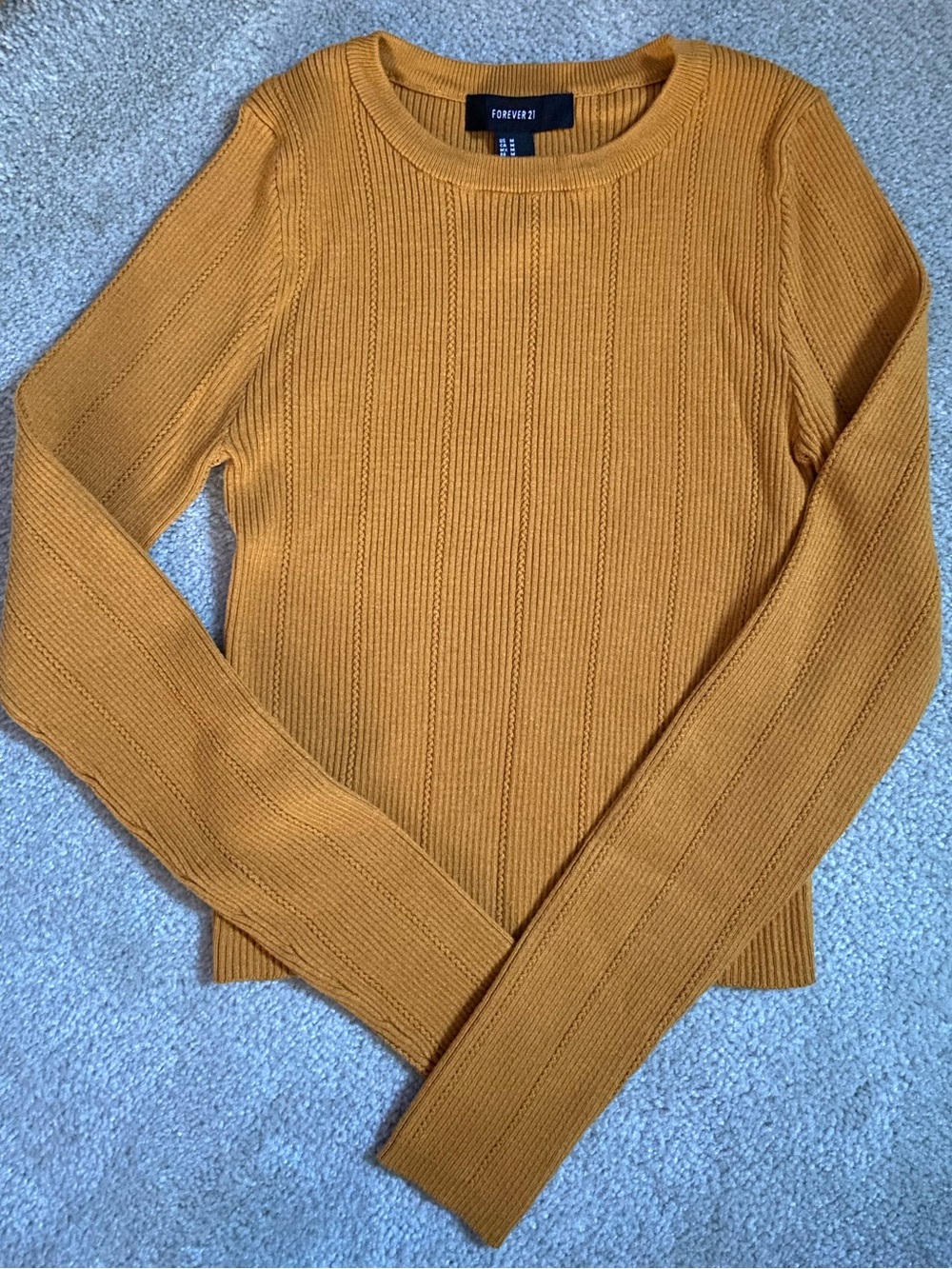 Forever 21 Yellow Crewneck Sweater Ribbed Knit